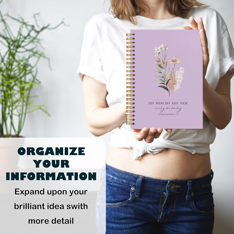 BearCake Purple Bible Christian Journals Floral Notebooks for Women Note Taking,Prayer Journal for Women, His Mercies are New Every Morning,Bible Study Journal for Women 5.5x8.3 - Image 5